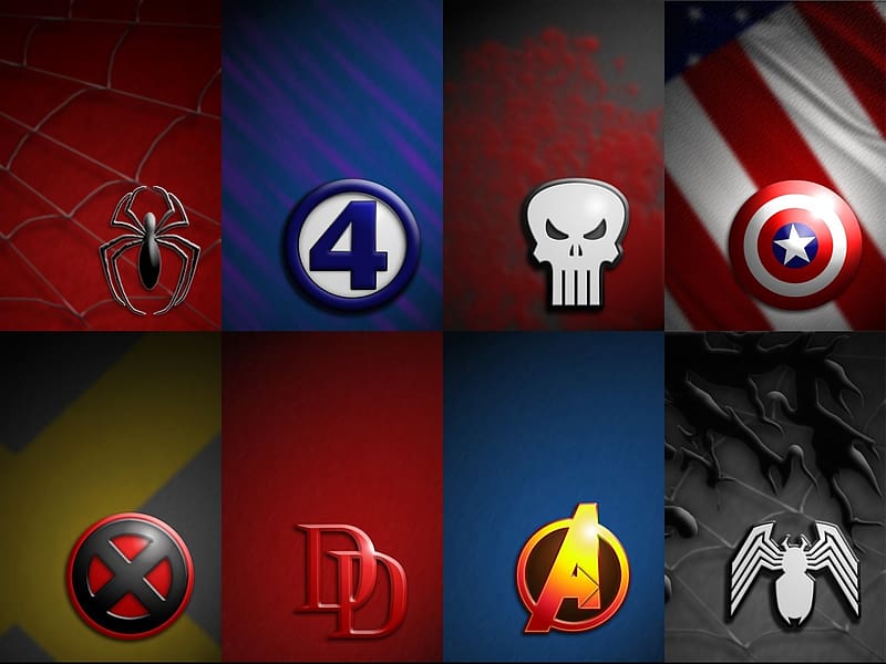 Spider Man, X Men, Captain America, Avengers, Collage, Logo, Comics, Punisher, Daredevil, Fantastic Four, Marvel Comics, HD wallpaper