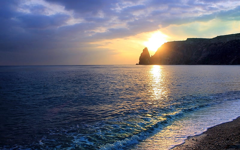 Sunset, Black Sea, Cape Fiolent, Crimea, sea, waves, Sevastopol, HD wallpaper