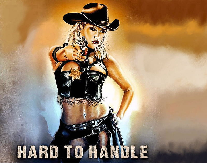 The Deputy, art, female, westerns, hats, fun, women, guns, cowgirls, holster, drawing, badge, girls, blondes, HD wallpaper