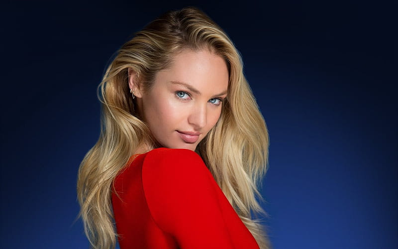 Candice Swanepoel, portrait, blonde, blue eyes, red dress, South African supermodel, HD wallpaper