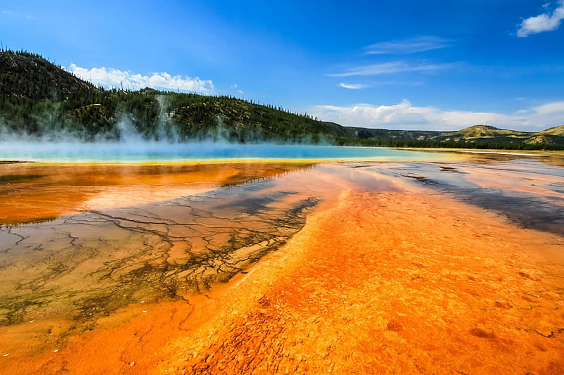 Grand Prismatic Spring, Yellowstone NP, yellow, dust, usa, landscape, HD wallpaper