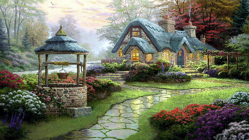 Cottage Oil Painting, art, paintings, cottages, oils, abstract, HD wallpaper