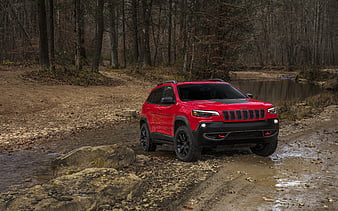 Jeep Cherokee offroad, 2018 cars, SUVs, red Cherokee, Jeep, HD wallpaper