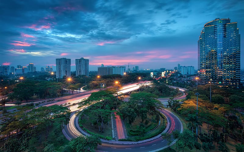 Sunset, City, Cityscape, Indonesia, Jakarta, HD wallpaper