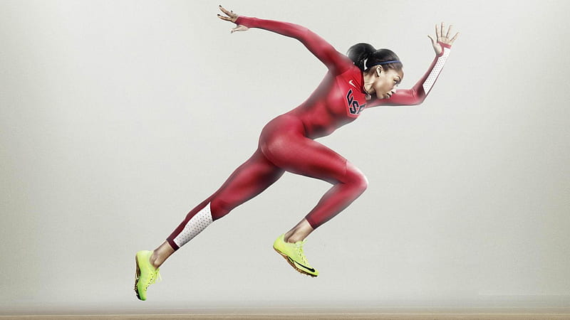 Allyson Felix, ethnic, red uniforms, ebony, us olympics, track and field, fast, HD wallpaper