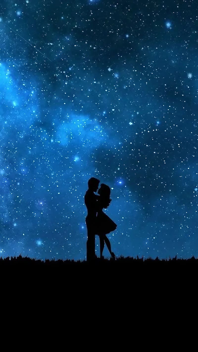 Best Lovely, Blue Background, couple in love, silhouette, HD phone wallpaper