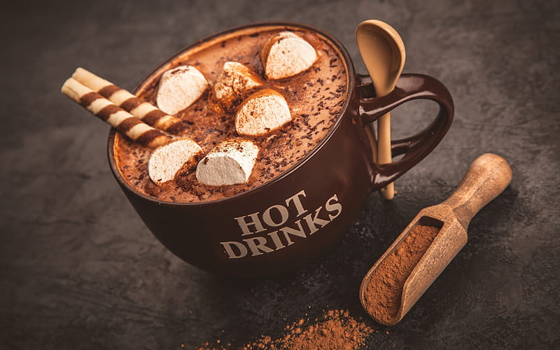 Hot chocolate, sweets, cup, marshmallows, chocolate, spices, hot drinks, HD wallpaper