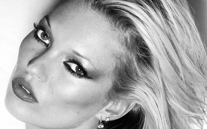 Kate Moss, Fashion, Supermodel, Beauty, Black and White, Model, Blondes, Makeup, HD wallpaper