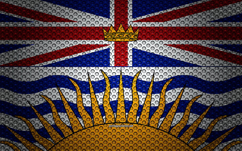 Flag of British Columbia creative art, metal mesh texture, British Columbia flag, national symbol, provinces of Canada, British Columbia, Canada, North America, HD wallpaper