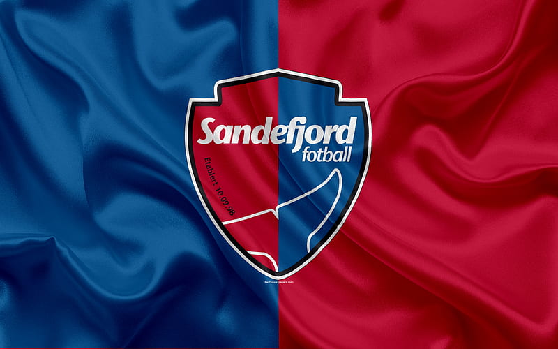 Sandefjord FC Norwegian football club, emblem, logo, Eliteserien, Norwegian Football Championships, football, Sandefjord, Norway, silk flag, HD wallpaper