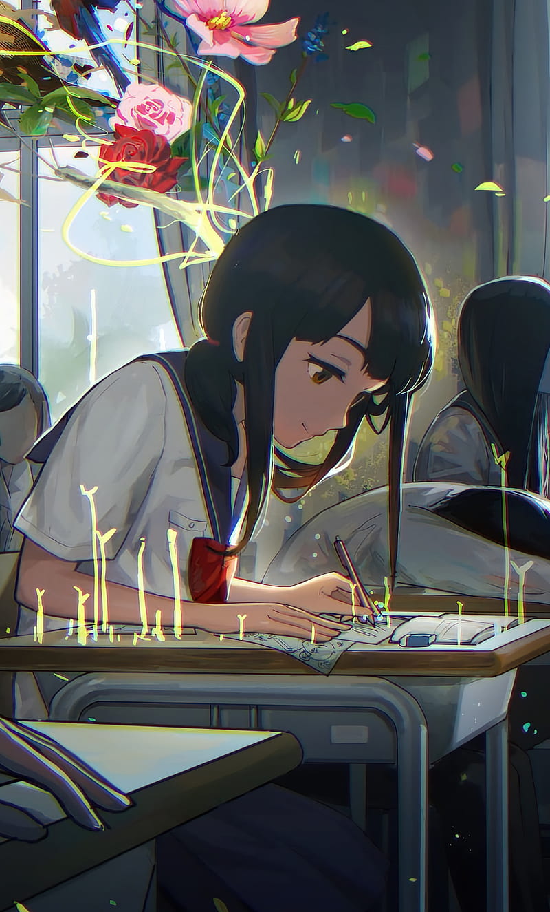 Anime Girl In Art Class iPhone , , Background, and, Anime Girl Studying, HD phone wallpaper