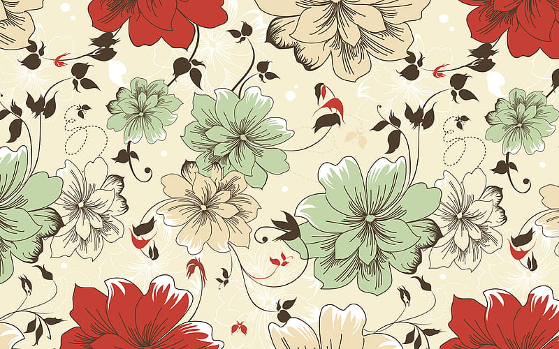 vintage floral pattern, background with flowers, retro backgrounds, brown vintage background, floral patterns, vintage backgrounds, brown retro backgrounds, floral vintage pattern, HD wallpaper