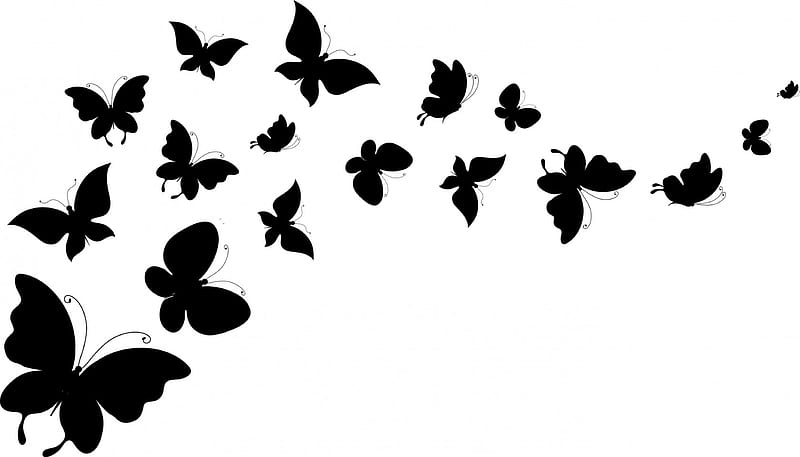 Butterflies, butterfly, flying, black, white, silhouette, abstract, HD wallpaper