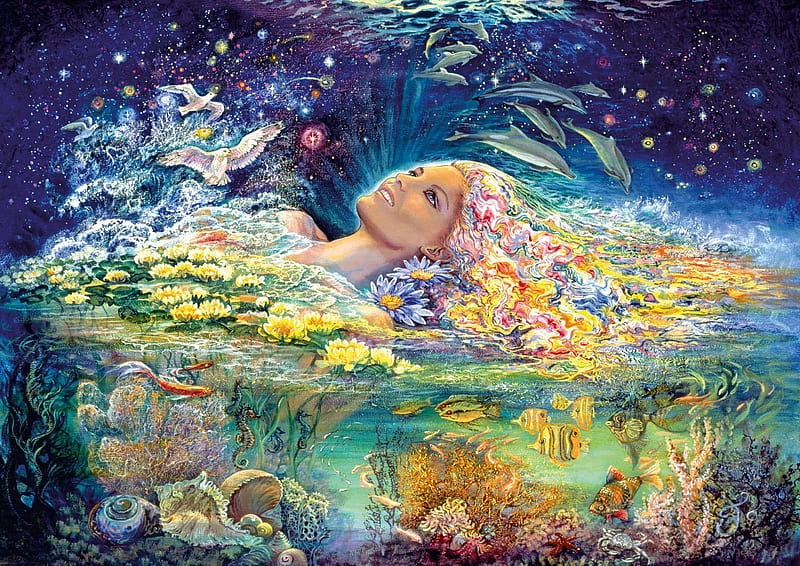 Mermaid, art, luminos, fish, sea, josephine wall, fantasy, vara, water, girl, summer, HD wallpaper