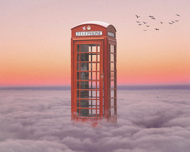 Phone Booth, clouds, fantasy, london, phone, sunset, telephone, HD wallpaper