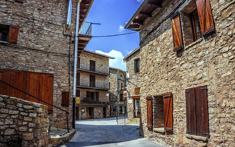 Castellar de n'Hug, Spain, Spain, Catalonia, houses, street, HD wallpaper