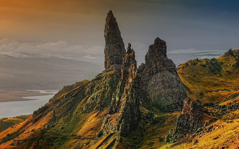rock, mountains, autumn, scotland, HD wallpaper