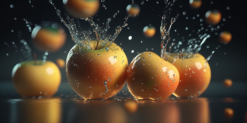 ❦, Water, Apples, Fruits, Splash, HD wallpaper