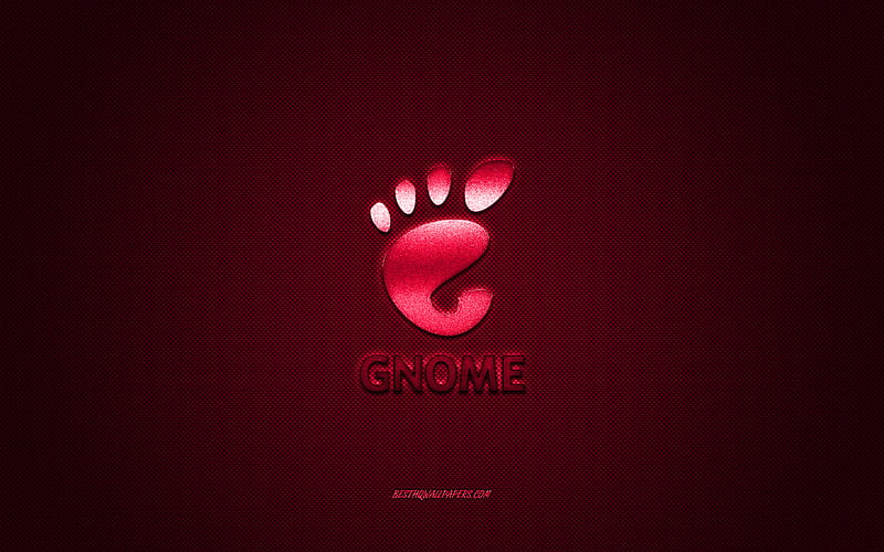GNOME logo, pink shiny logo, GNOME metal emblem, for GNOME devices, UNIX, pink carbon fiber texture, GNOME, brands, creative art, HD wallpaper