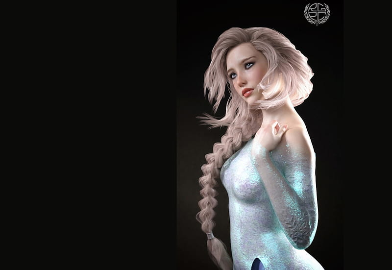 Elsa, luminos, girl, snow queen, black, blonde, ronald gavin castillo, blue, fantasy, HD wallpaper