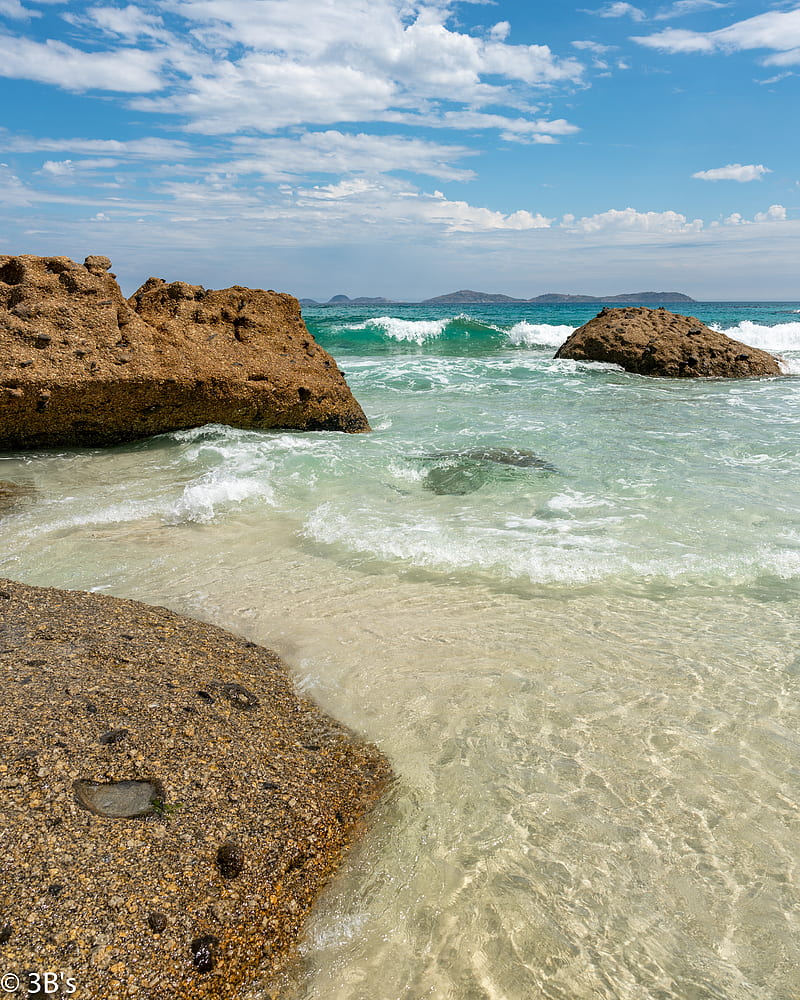 shore, sea, water, stones, landscape, HD phone wallpaper