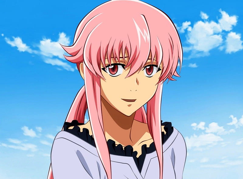 HD wallpaper: Anime Future Diary Yuno Gasai Mirai Nikki HD, blue dressed  white pink hair female anime character