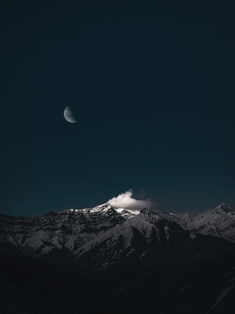 mountain, cloud, moon, night, dark, HD phone wallpaper