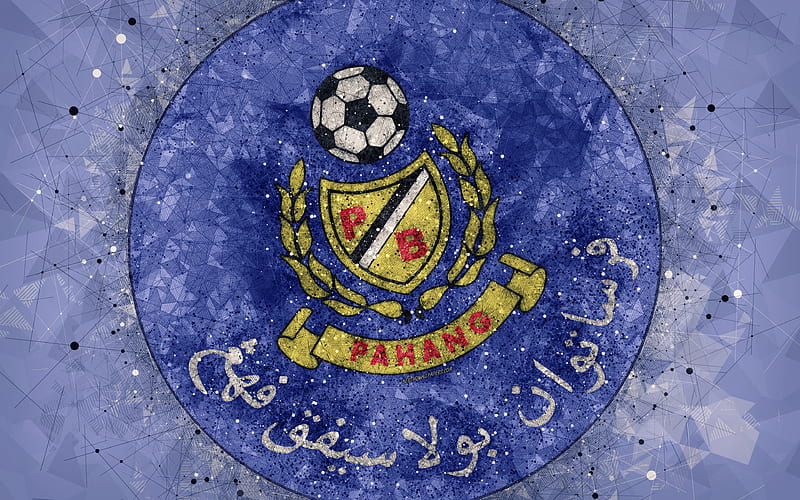 Pahang FC logo, geometric art, Malaysian football club, blue background, Liga Super Malaysia, Kuantan, Pahang, Malaysia, football, Pahang Football Association, HD wallpaper