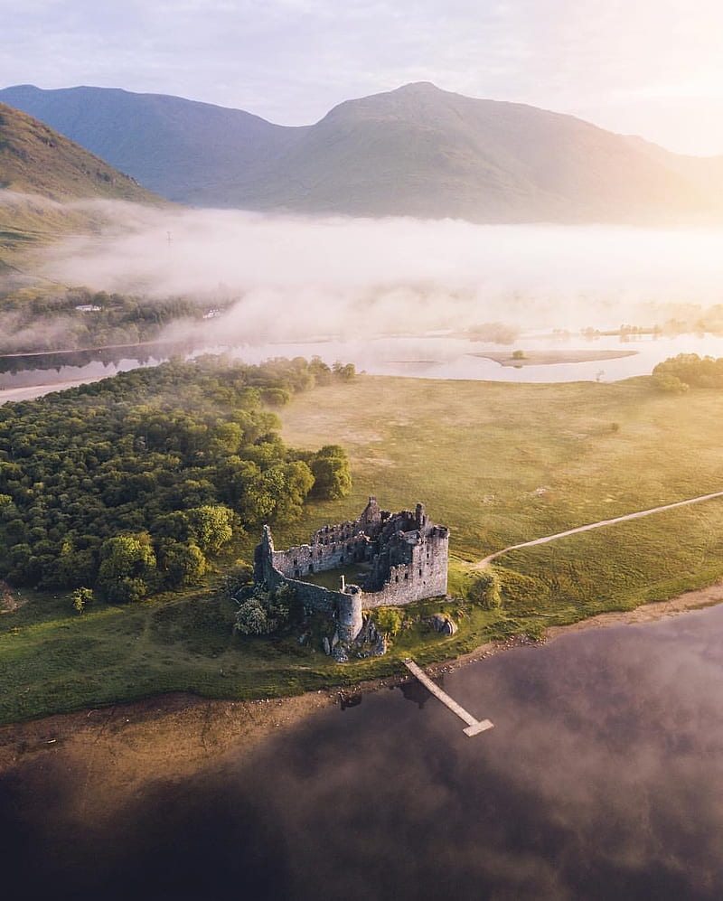Kilchurn castle , landscapes, mountain, nature, scotland, edimburg, HD phone wallpaper