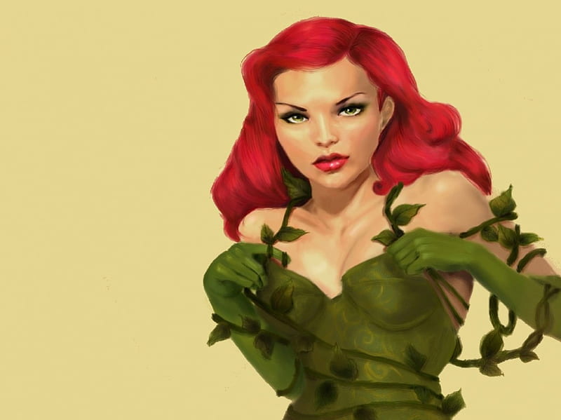 Poison Ivy, vines, bad guy, red hear, dc comics, HD wallpaper