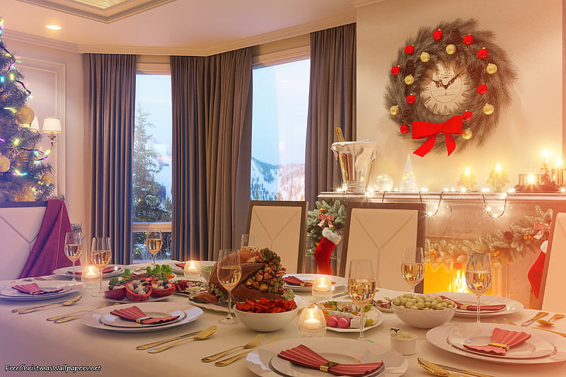 Merry Christmas Dinner Table, Table, Christmas, Merry, Dinner, HD wallpaper