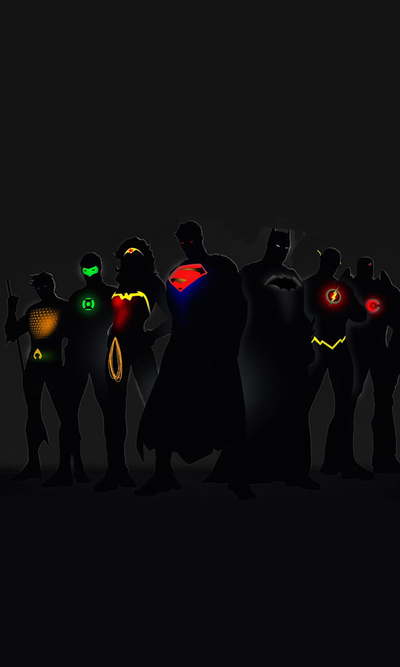 Superheroes, avenger, batman, dark, flash, justice league, neon, superman, HD phone wallpaper
