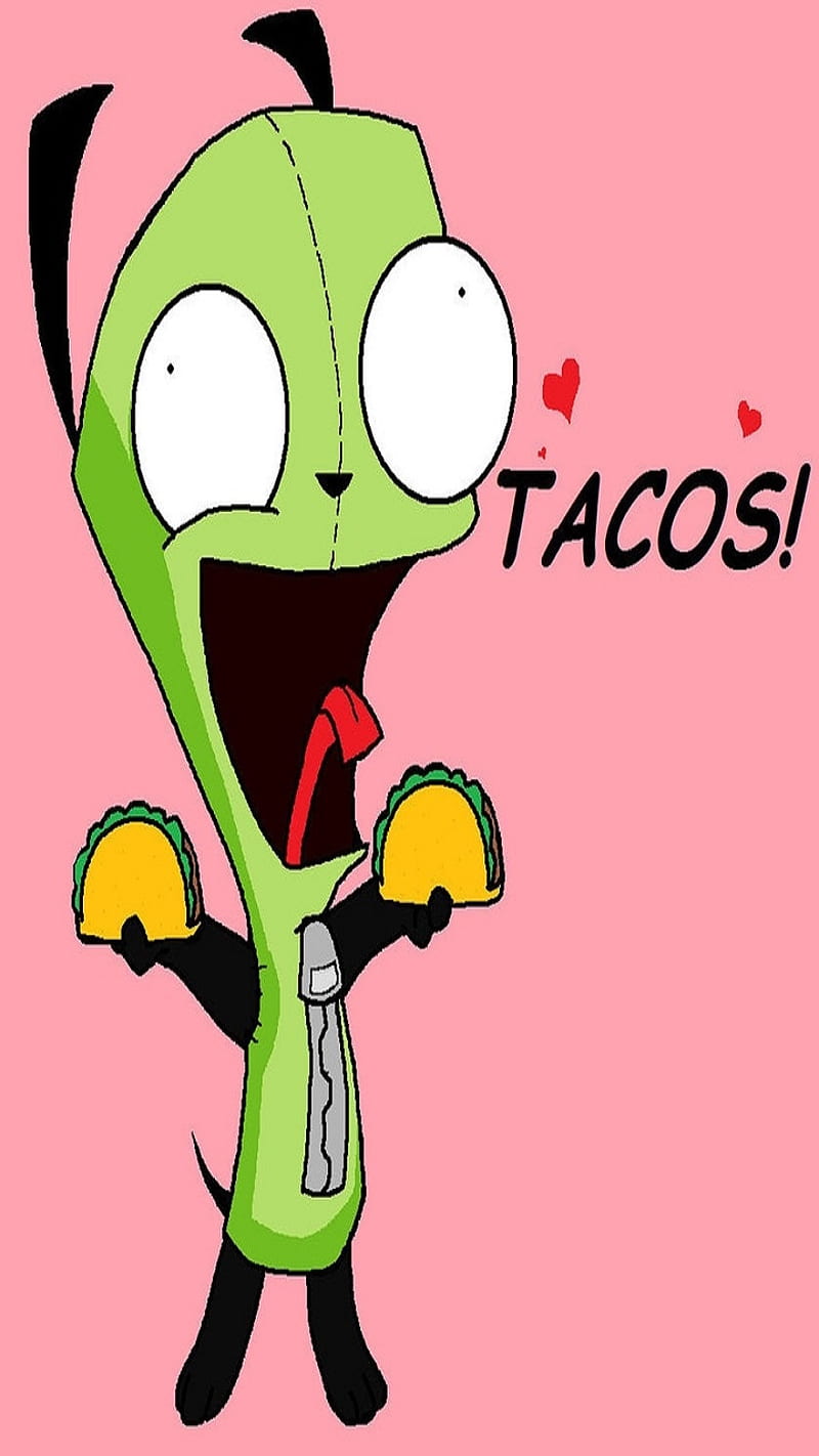 Taco Gir, invader zim, tacos, pink, green, love, HD phone wallpaper