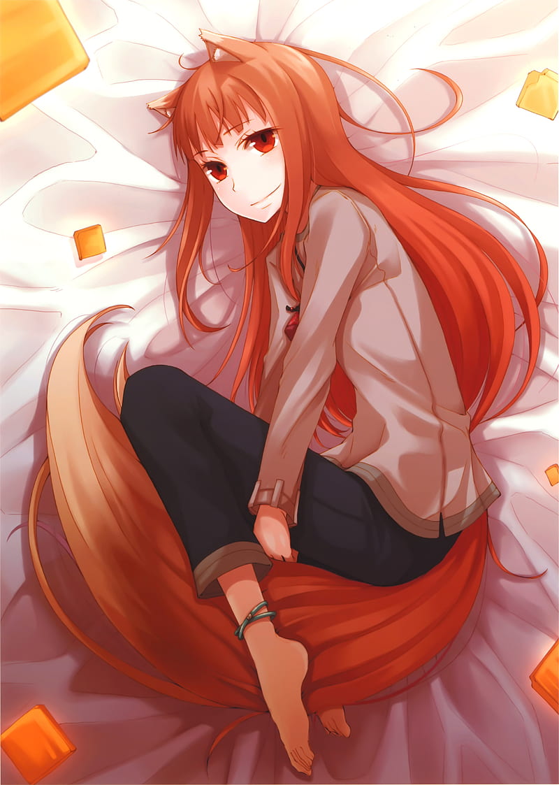 Spice and Wolf, anime girls, Holo (Spice and Wolf), long hair, red eyes, HD phone wallpaper