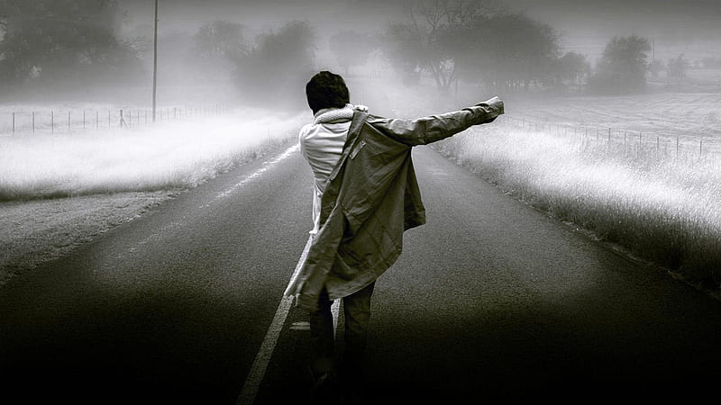 Man Is Walking Alone On Road Depression, HD wallpaper