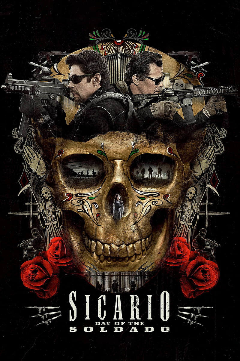 Sicario, day of the soldado, 2018, movie, poster, action, crime, drama, benicio del toro, skull, HD phone wallpaper