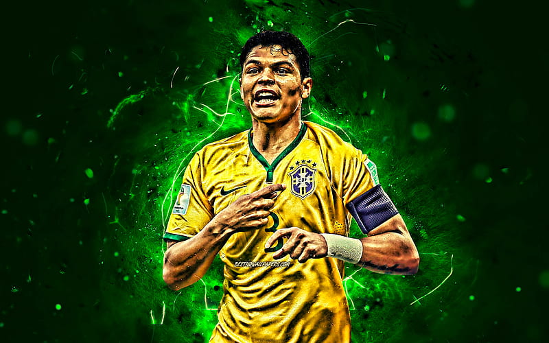 Thiago Silva, goal, Brazil National Team, joy, abstract art, football, soccer, Silva, neon lights, Brazilian football team, HD wallpaper