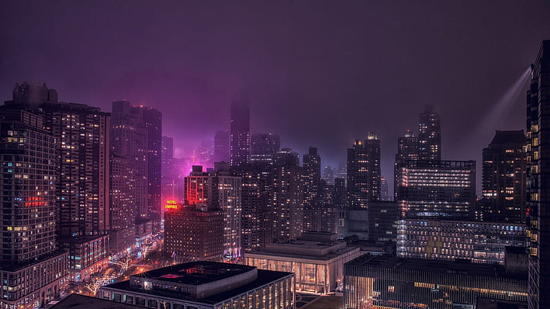 new york city on a foggy night r, city, r, streets, lights, fog, night, skyscrapers, HD wallpaper