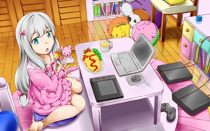 Izumi Sagiri, computer, manga, toys, EroManga-Sensei, HD wallpaper