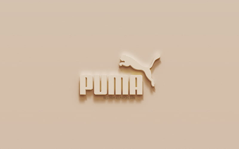Puma logo, brown plaster background, Puma 3d logo, brands, Puma emblem, 3d art, Puma, HD wallpaper