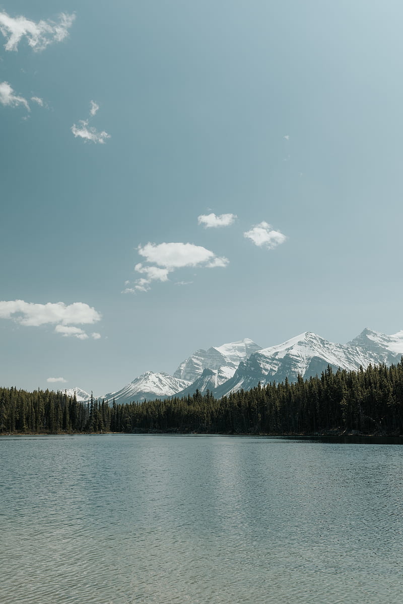mountains, lake, trees, sky, landscape, HD phone wallpaper
