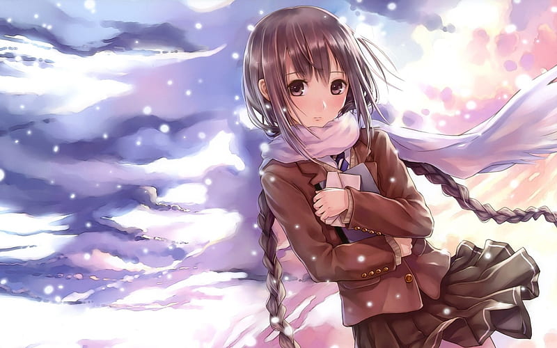 kina snow girl blizzard braid-Anime characters, HD wallpaper