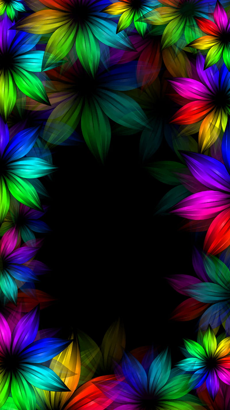 Rainbow flowers, neon, three, HD phone wallpaper