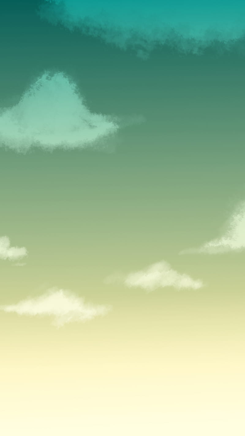 SKY, clouds, drawing, evening, gradient, green, landscape, painting, peaceful, yellow, HD phone wallpaper