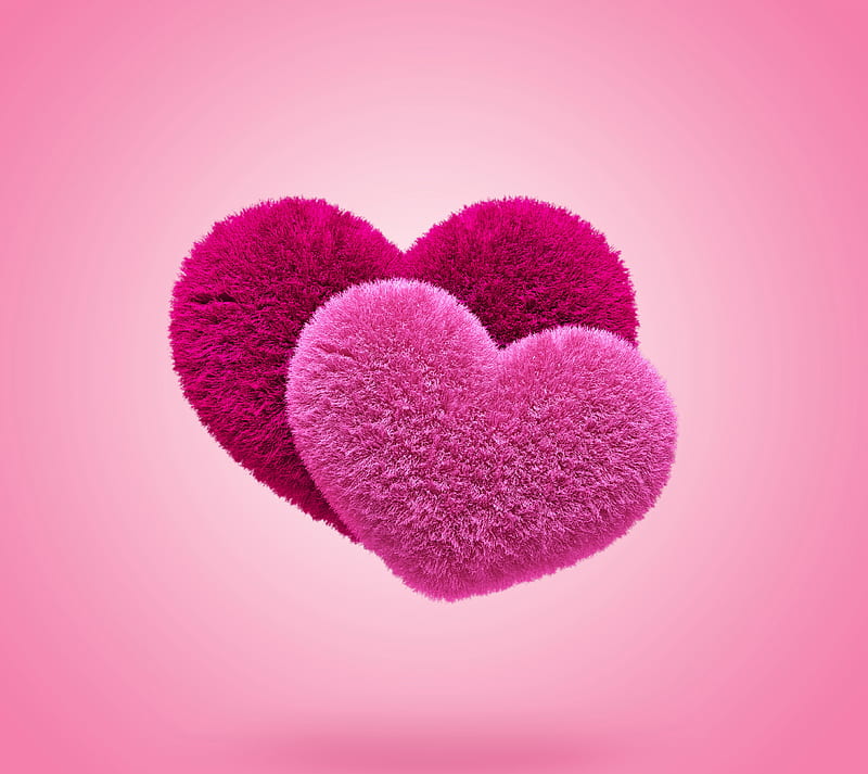 Fluffy Hearts, 3d, love, pink, HD wallpaper