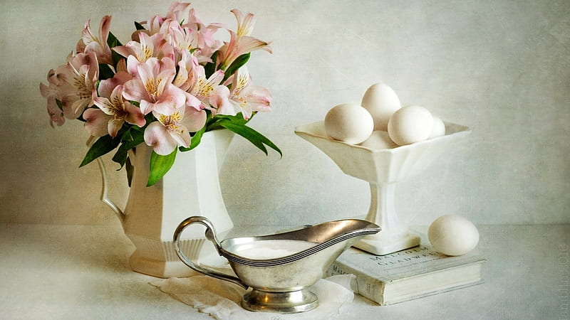 Still Life, eggs, vase, flowers, HD wallpaper | Peakpx