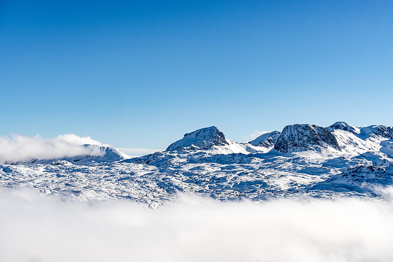mountains, peaks, snow, clouds, landscape, HD wallpaper
