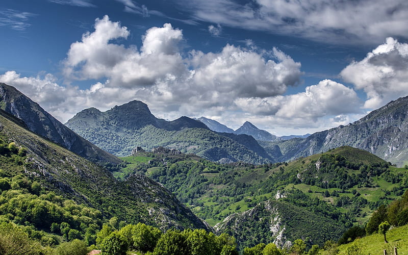 mountain landscape, summer, mountains, Seguenco, Asturias, Spain, HD wallpaper