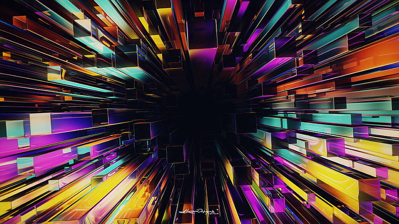 structure, 3d, multicolored, abstraction, HD wallpaper