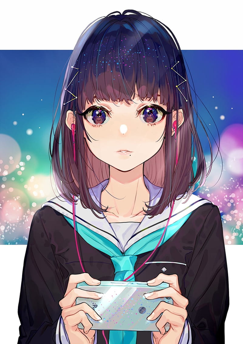 anime, anime girls, simple background, original characters, school uniform, smartphone, HD phone wallpaper